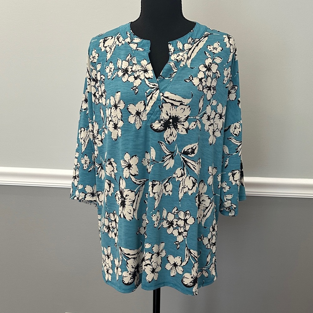 Sew In Love Teal Floral Blouse